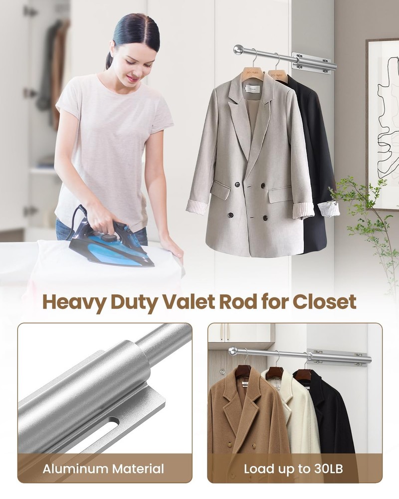 Supforce Valet Rod for Closet Pull Out, Retractable Slide 12IN, Matte Silver