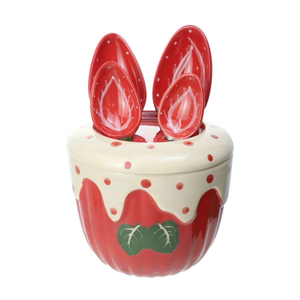 4 Pcs Porcelain Measuring Spoons Base Cute Strawberry Shape Kitchen Baking