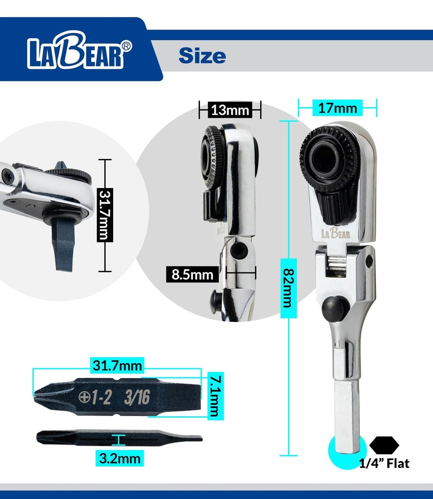 LABEAR EDC Ratchet Wrench Set – Flat End Flex Head, Screwdriver Multitool Bits