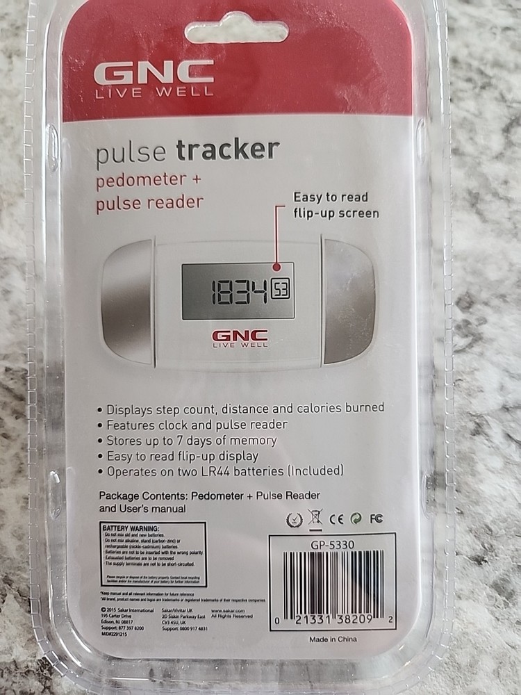 NWT GNC - Pedometer & Pulse Reader - White/silver Step Count, Distance, Calories