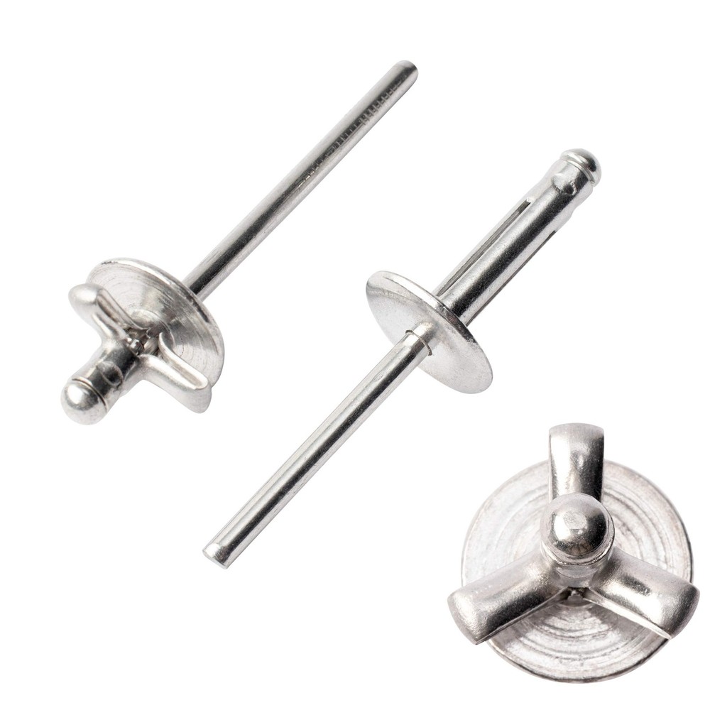 50pcs 3/16" x 1" Large Head Tri-Fold Exploding Aluminum Pop Rivets (Silver)