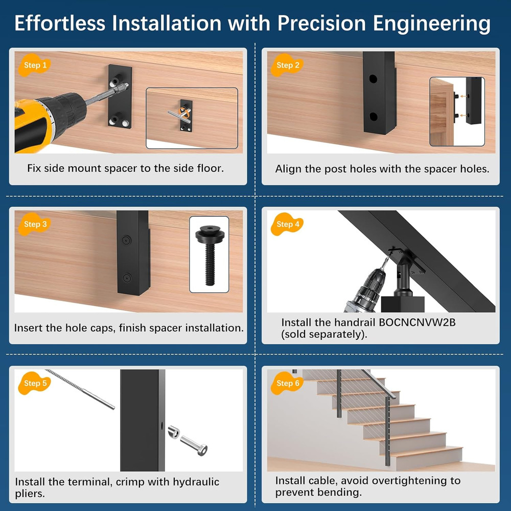 36" Side Mount Cable Railing Post - Versatile Indoor/Outdoor Stair Solution
