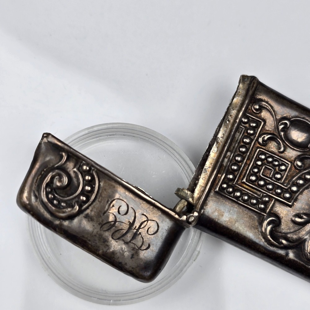 Antique Match Safe in Repousse Sterling Silver with monogram HG