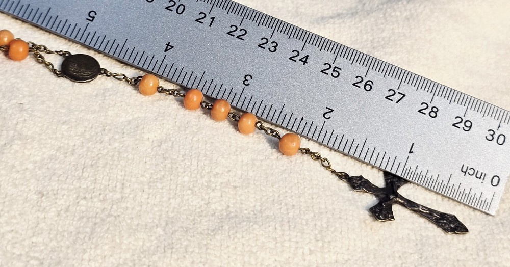 Antique French Rosary Real Angel Skin Coral Beads Silver Catholic Crucifix 22"