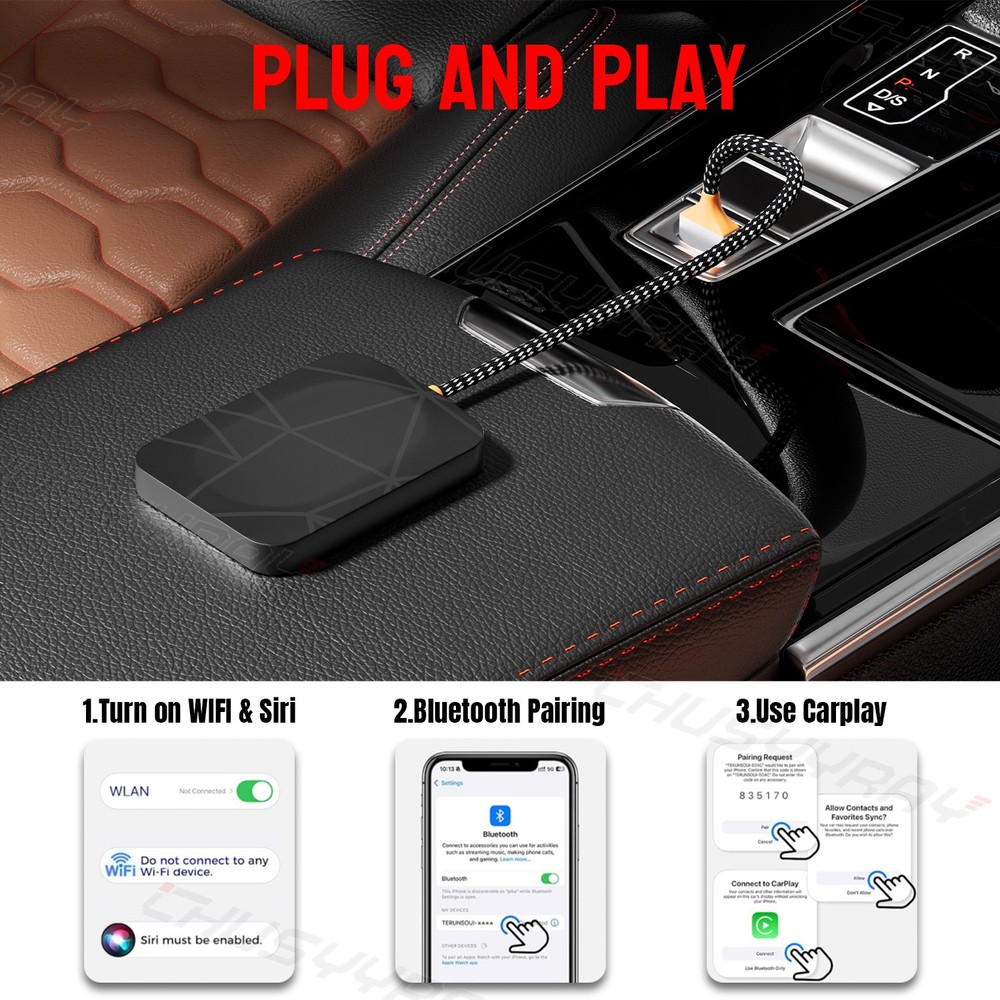 Wireless USB Carplay Adapter Dongle For iPhone Apple Android Auto Plug &Play
