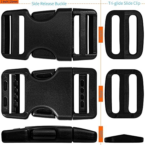 1" Webbing Strap Buckles Set - 10 Quick Release & 20 Tri-Glide Clips for Heavy D