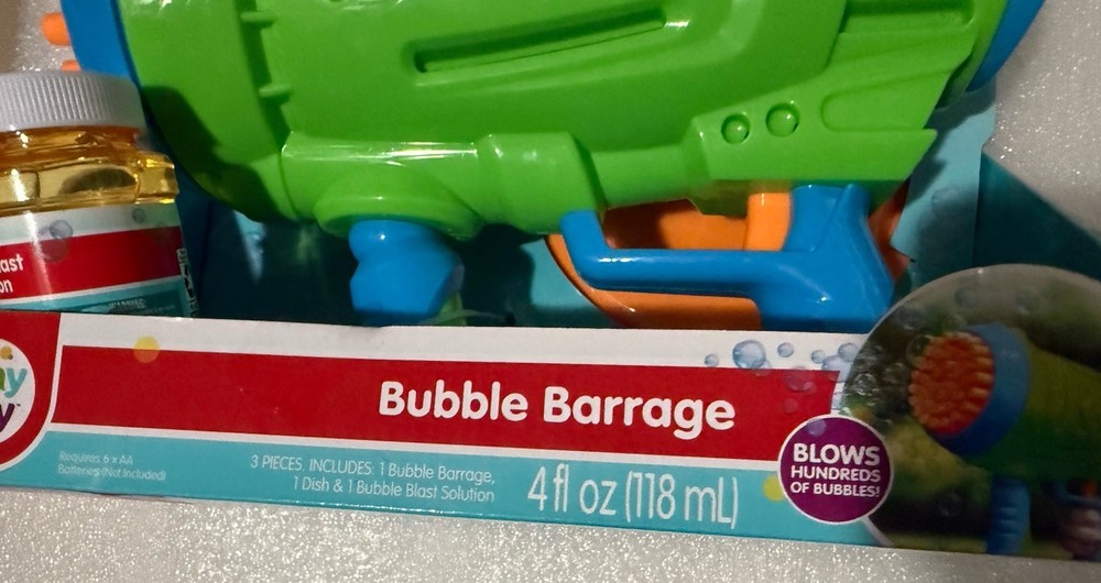 Play Day Bubble Barrage Blaster 3 Pieces Includes 4oz Solution & Drip Tray