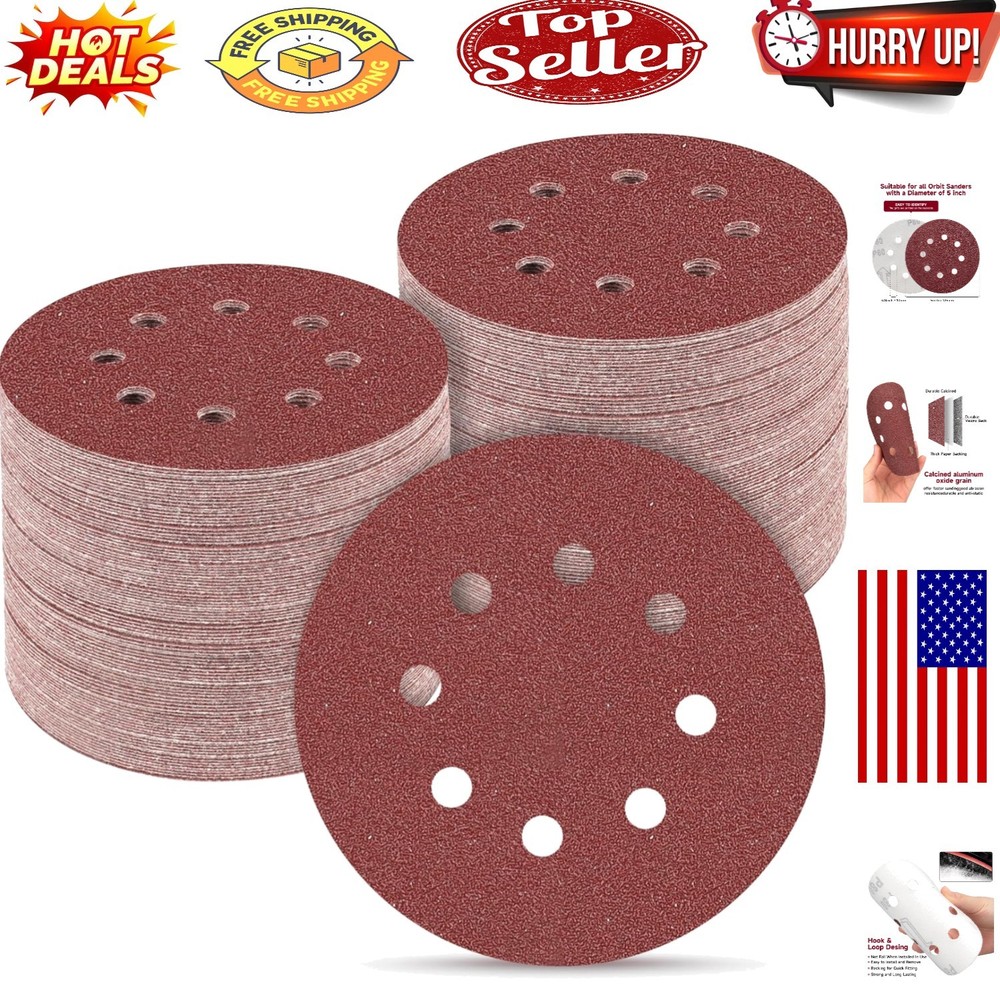 100-Pack 5-Inch 80 Grit Hook & Loop Sanding Discs