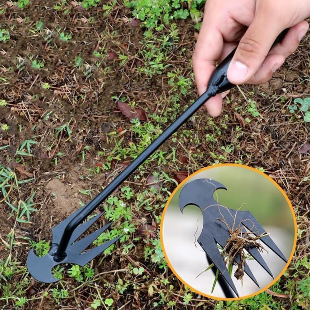 Weed Puller Tool, Uprooting Weeding Tool,4 Teeth Weeding Artifact Uprooting W...