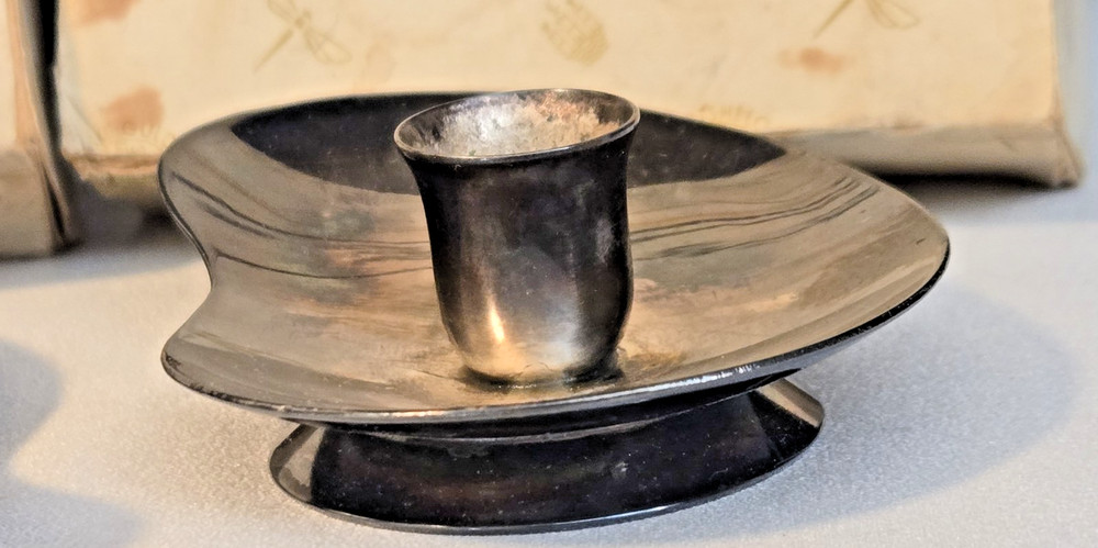 Silver Plated Denmark Kidney Candleholders--Round Bases--w/ Original Boxes!