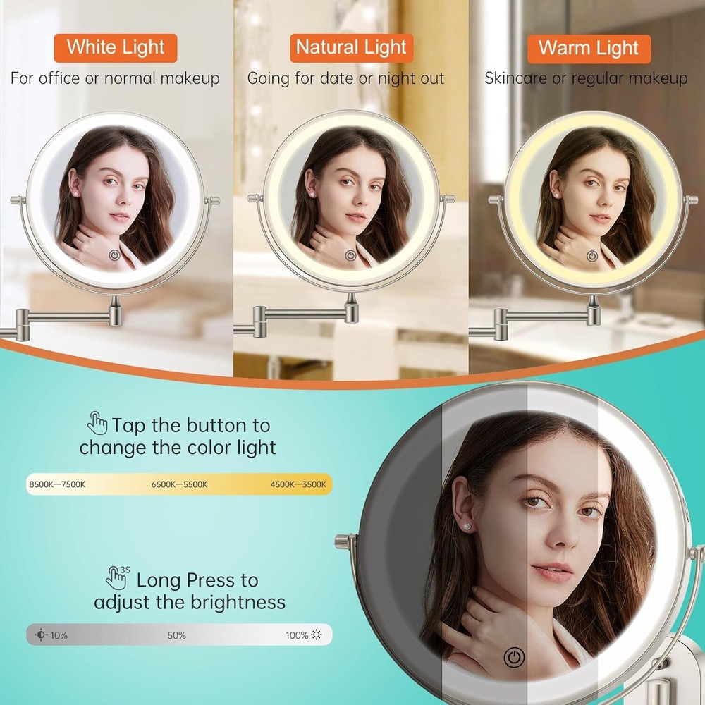 Rechargeable Wall Mounted Lighted Makeup Vanity Mirror Shaving Lighted Mirror