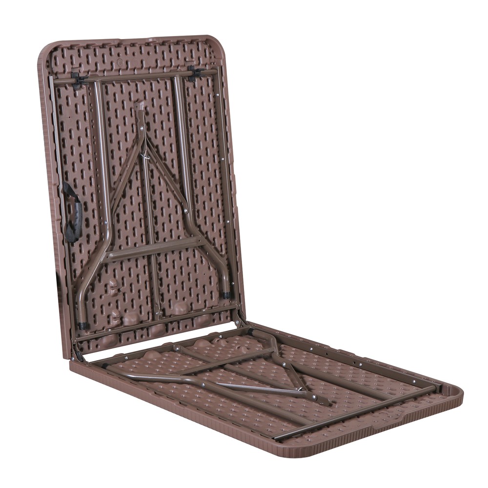 6FT Plastic Folding Table - Folds in Half w/ Carrying Handle Rectangular Brown