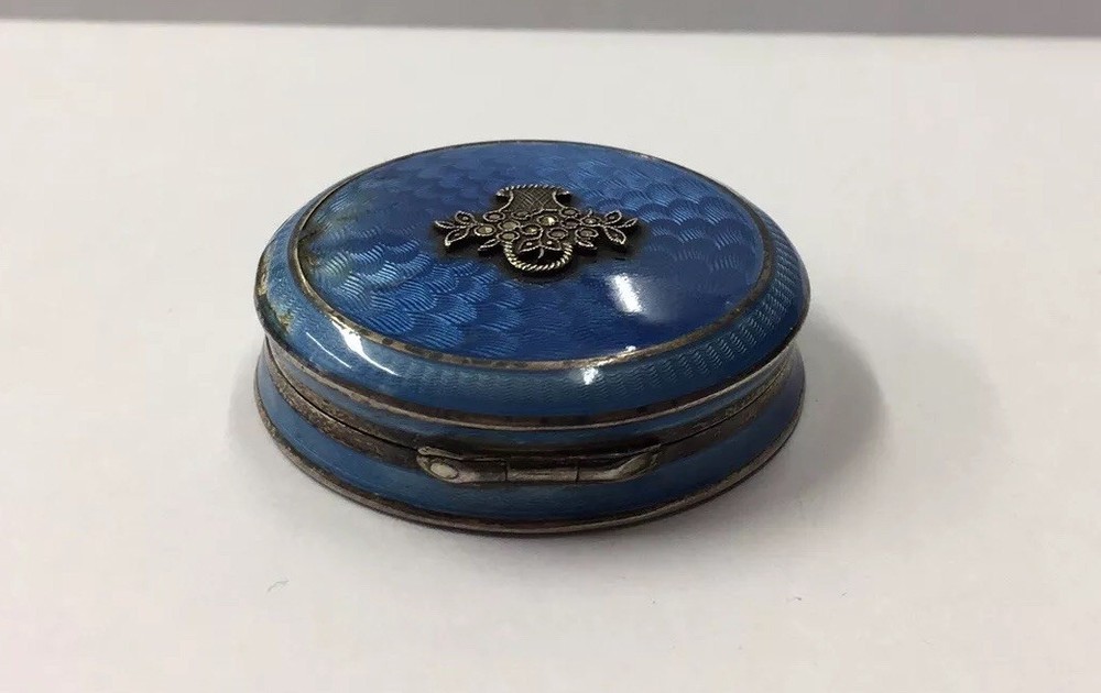 Art Deco 1928 Cohen & Charles Solid Silver Enamel & Marcasite Compact 31.7g
