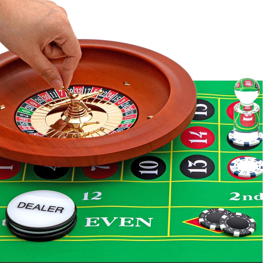 Roulette Wheel Game Set Include 11'' Solid Wood 35" x 16"...
