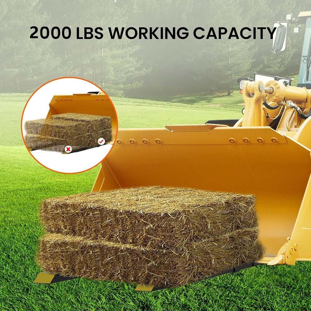 2000lbs Clamp on Pallet Forks 43" Fork Rack with Adjustable Stabilizer Bar