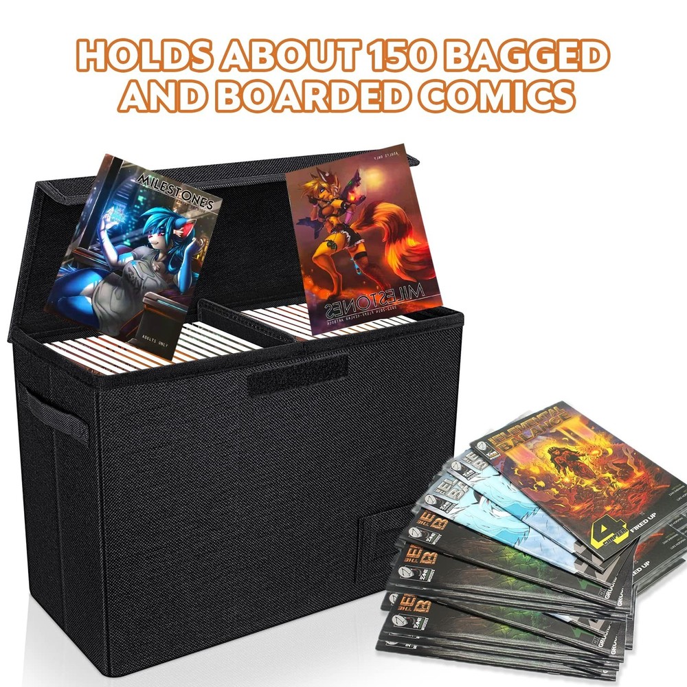 2-Pack Comic Book Storage Boxes, Collapsible Comics Book Case with Dividers and