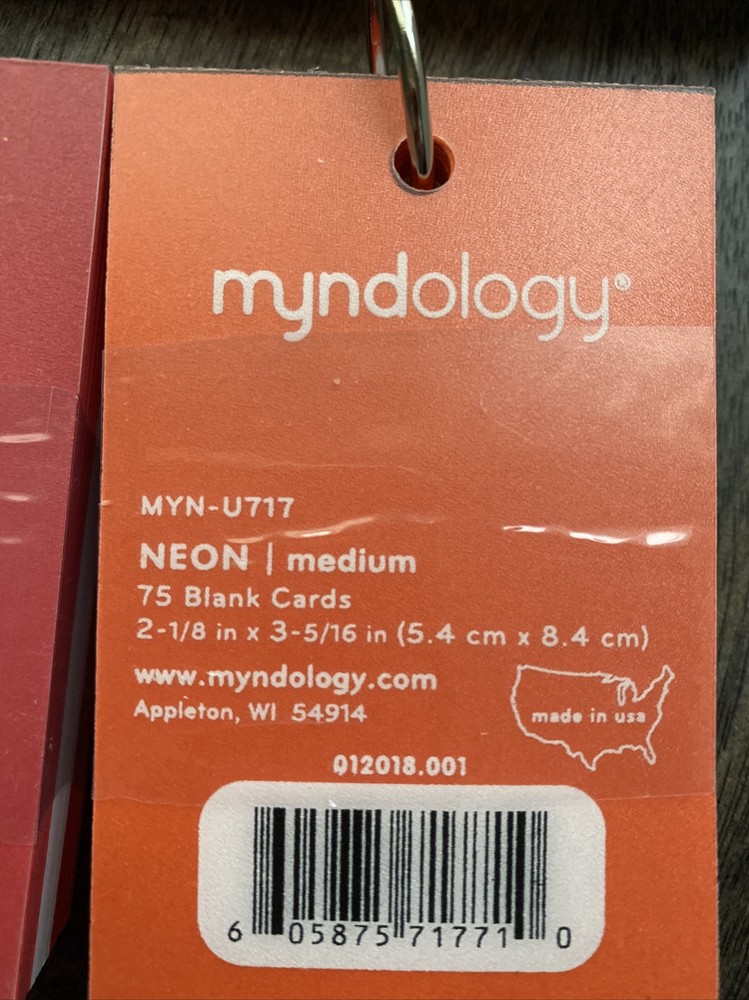 Myndology easy flip flash cards on a ring Neon orange Red blank study Medium