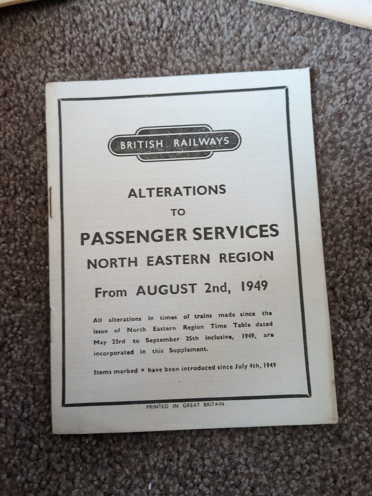August 1949 Passenger Train Alterations, North Eastern Region