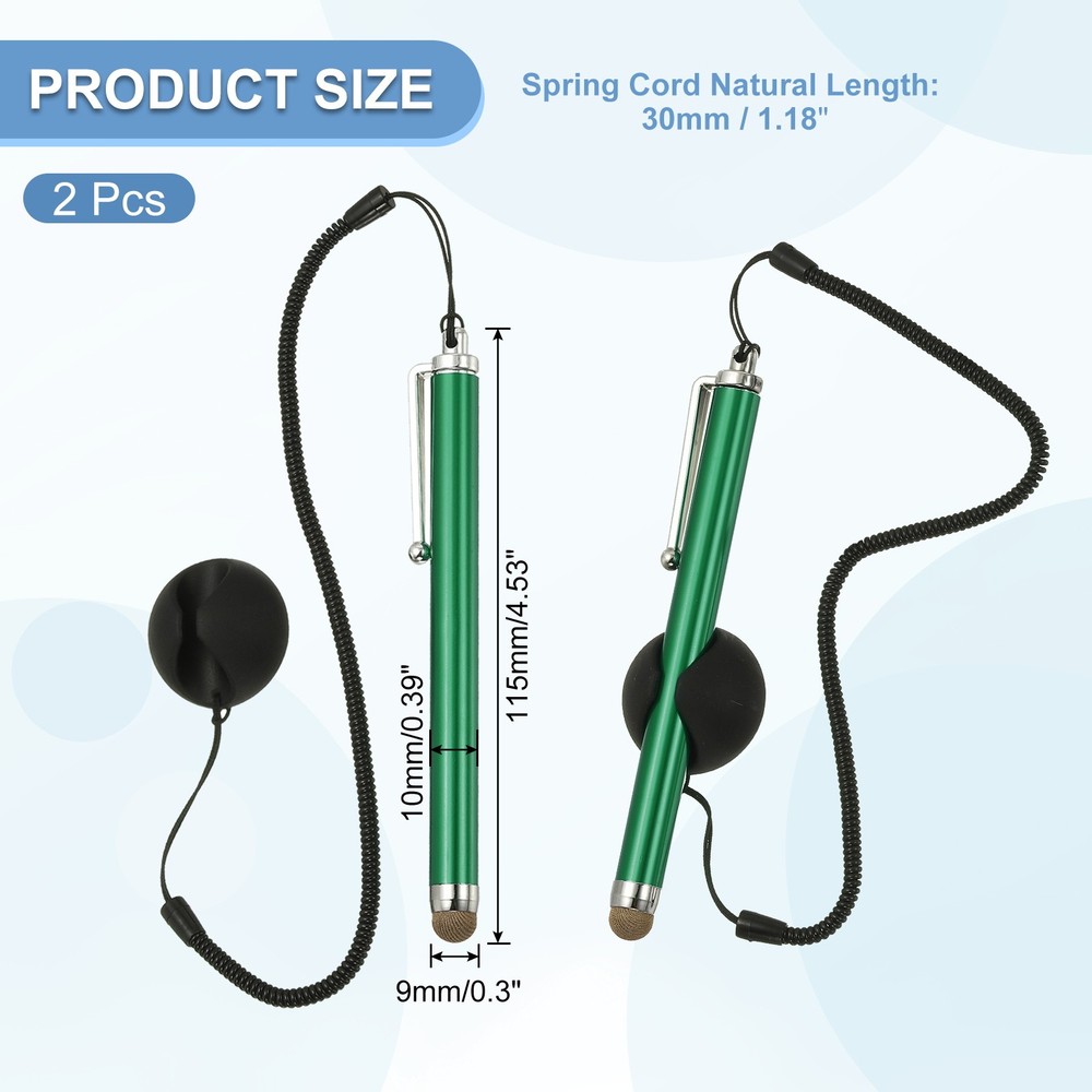 2 Pcs Screen Capacitive Pen with Spring Rope Fixing Dock Green
