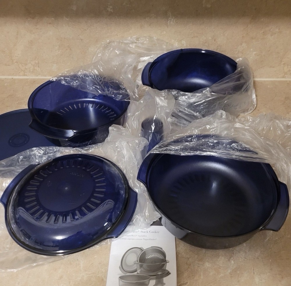 Tupperware Tupperwave Stack Cooker System 7 Piece Microwave Cooking Indigo Blue