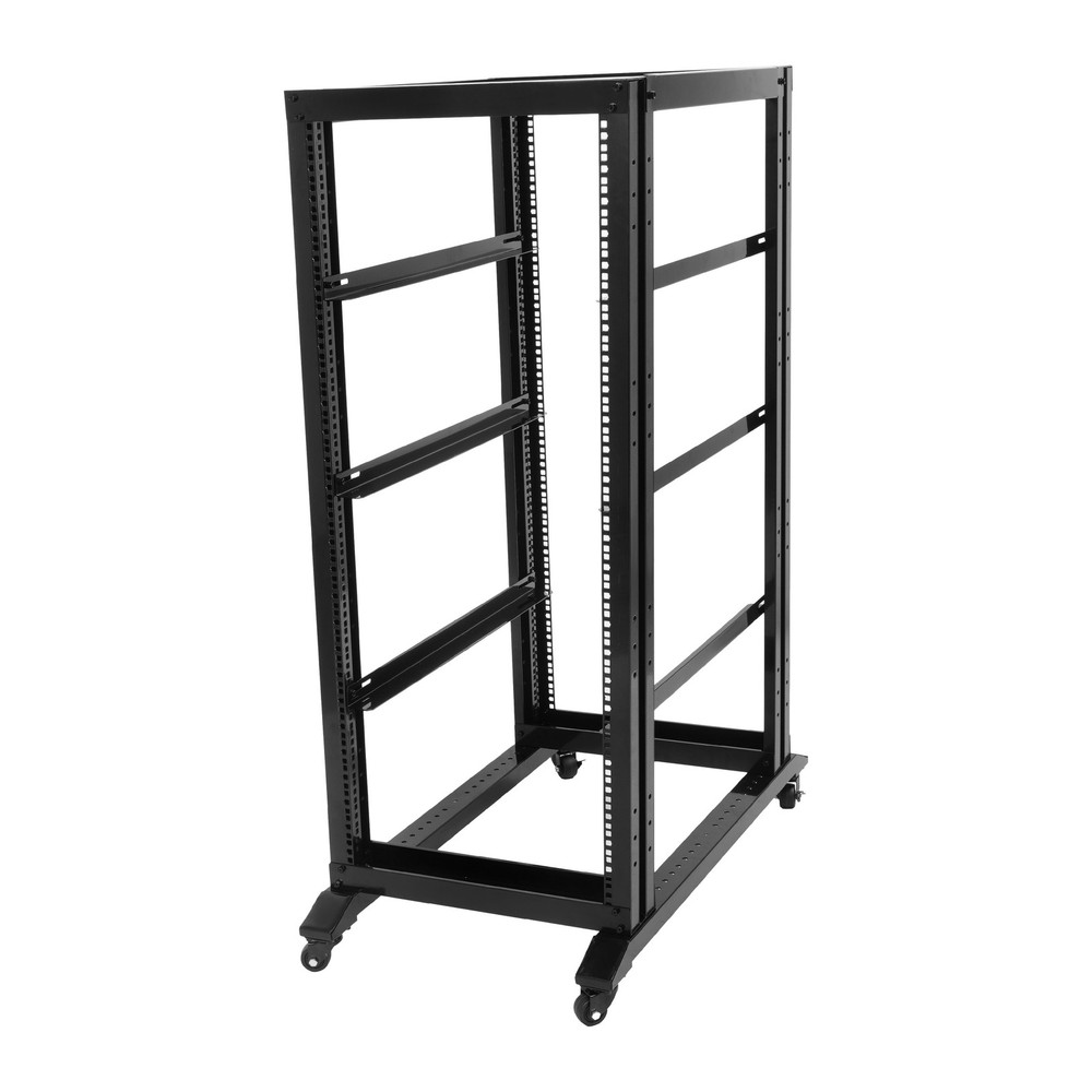 27U 4 Post Open Frame Network Data Server Rack W/ L Rails 22" Adjustable Depth