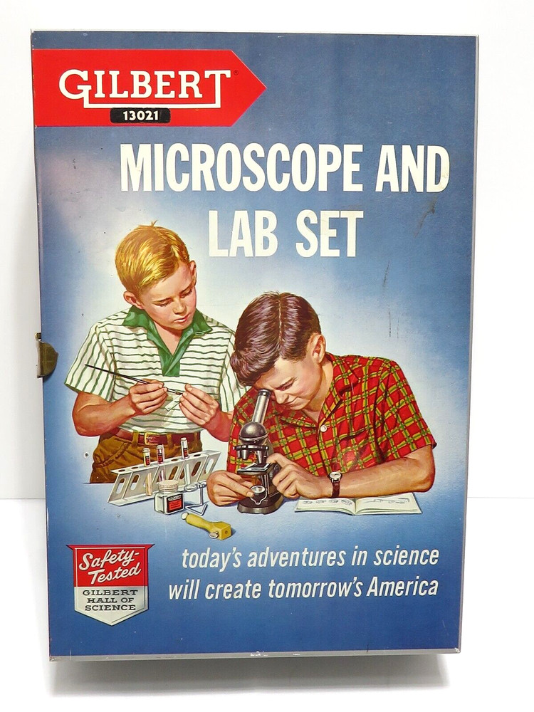 VINTAGE GILBERT #13021 MICROSCOPE & LAB SET COMPLETE SET w ORIGINAL BOX/CASE *
