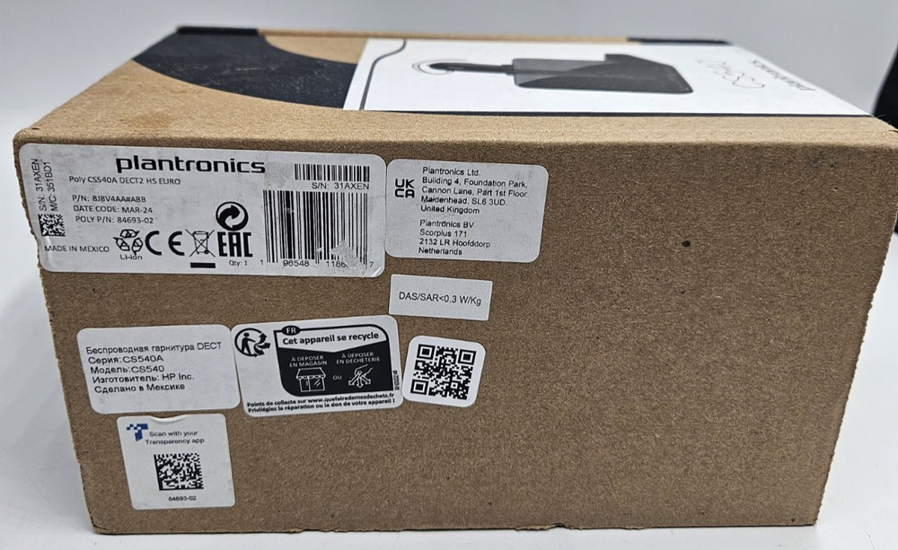 PLANTRONICS Poly CS540 Wireless DECT Headset Black New