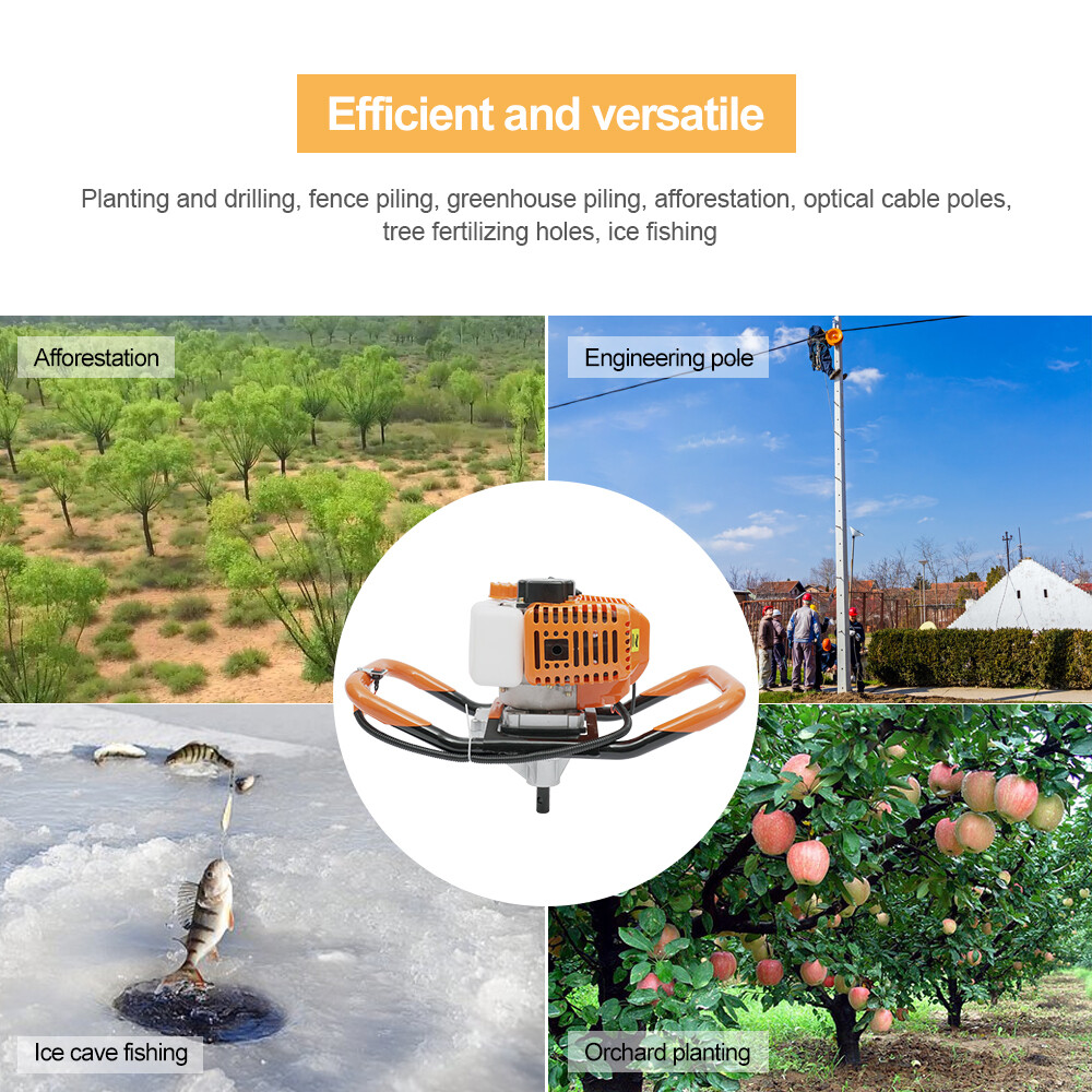 52CC 2-Stroke Gas Powered Post Hole Digger Durable Earth Auger Digging Machine