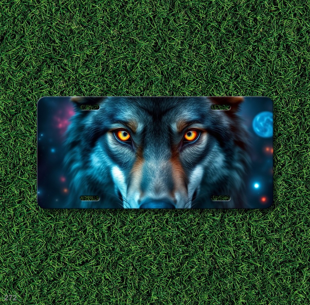 Powerful Wolf License Plate Optional Text Front Bumper Plate Gift Idea