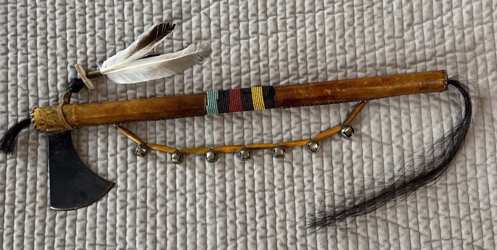 Vintage Navajo Rawhide & Beaded Handle Tomahawk