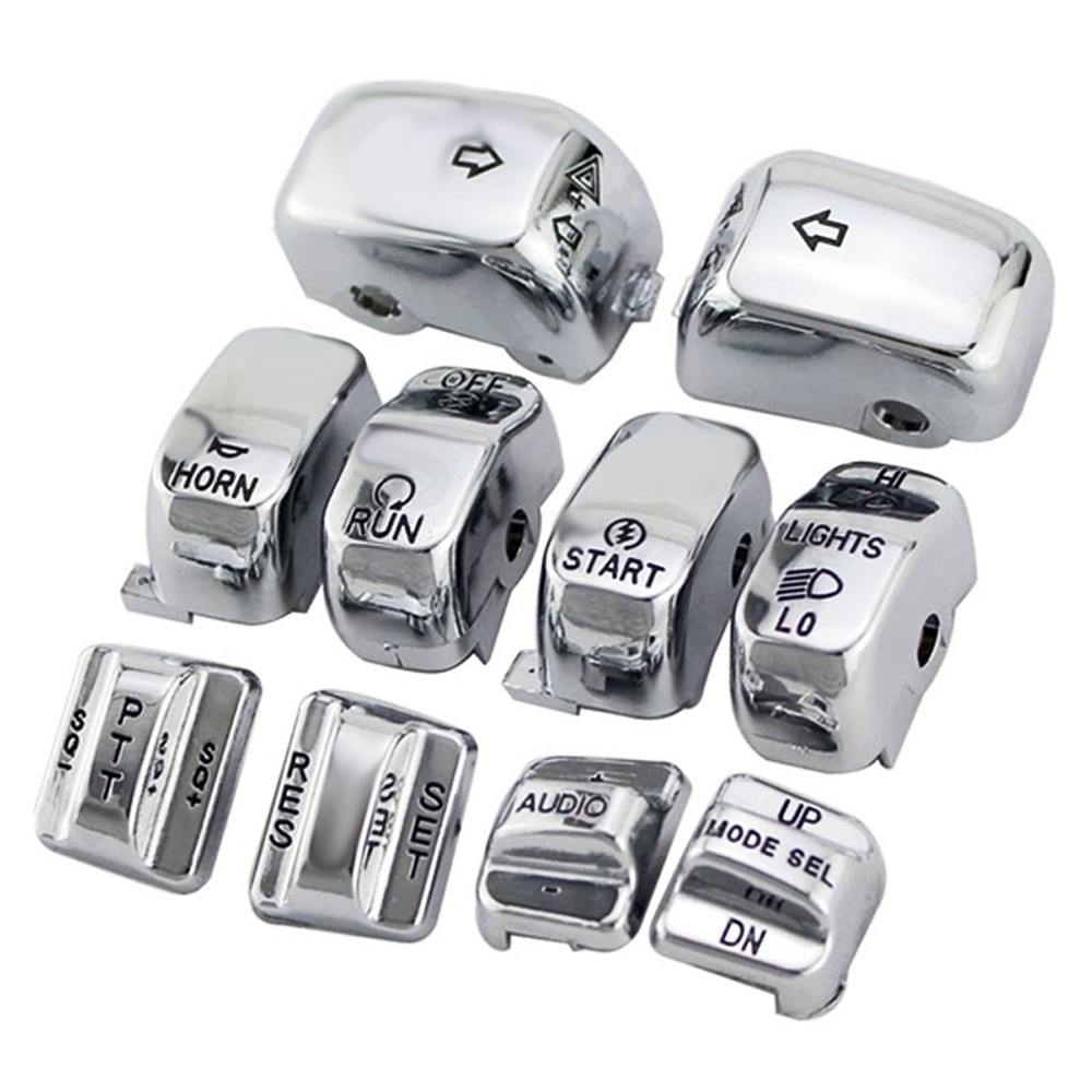 Chrome Hand Control Switch Housing Button Covers Caps Set Fit For Harley Dyna US