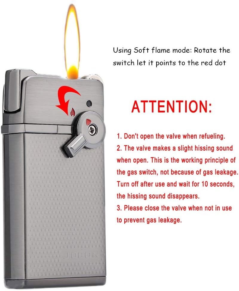 Butane Fuel Refillable, Soft/Jet Flame Switchable Cigarette Lighter with Flame A