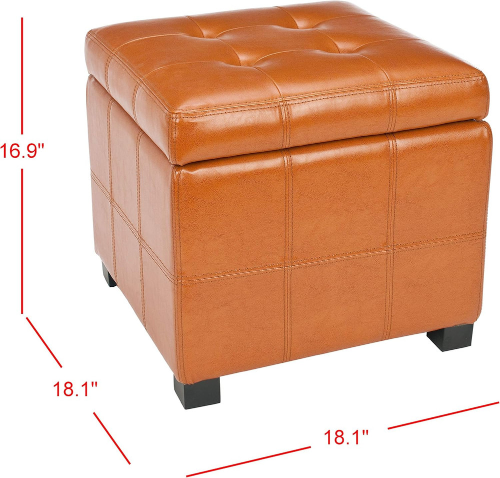 Noho Tufted Brown Leather Square Storage Ottoman - Hudson Collection