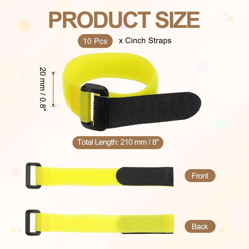 10pcs Reusable Cinch Straps 0.8"x8" Hook and Loop Cable Securing Straps, Yellow