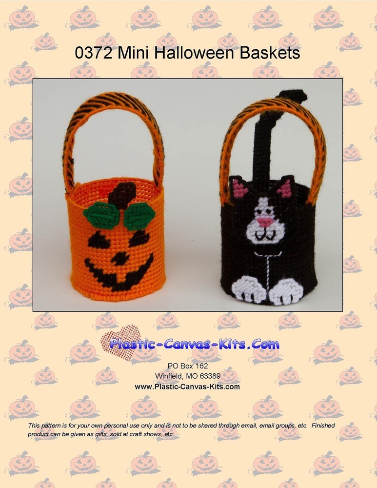 Mini Halloween Baskets-Pumpkin and Cat-Plastic Canvas Pattern or Kit