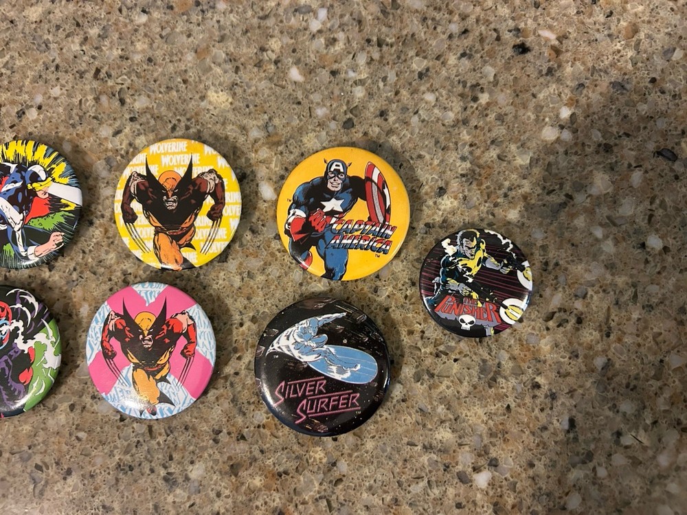 8 Marvel Comic Button Pins Wolverine Magneto Cyclops Silver Surfer Archangel