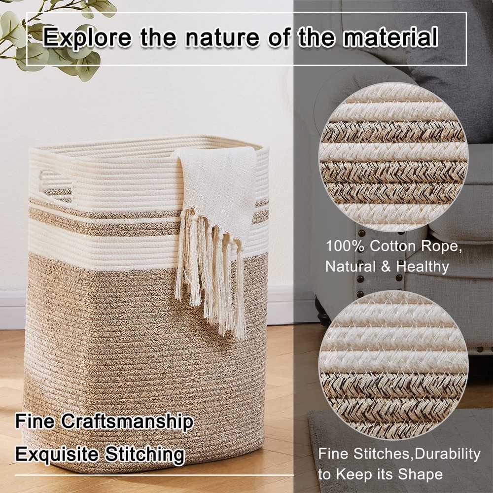 Laundry Hamperlaundry Baskettall Cotton Storage Basket With Handlesdecorative Bl