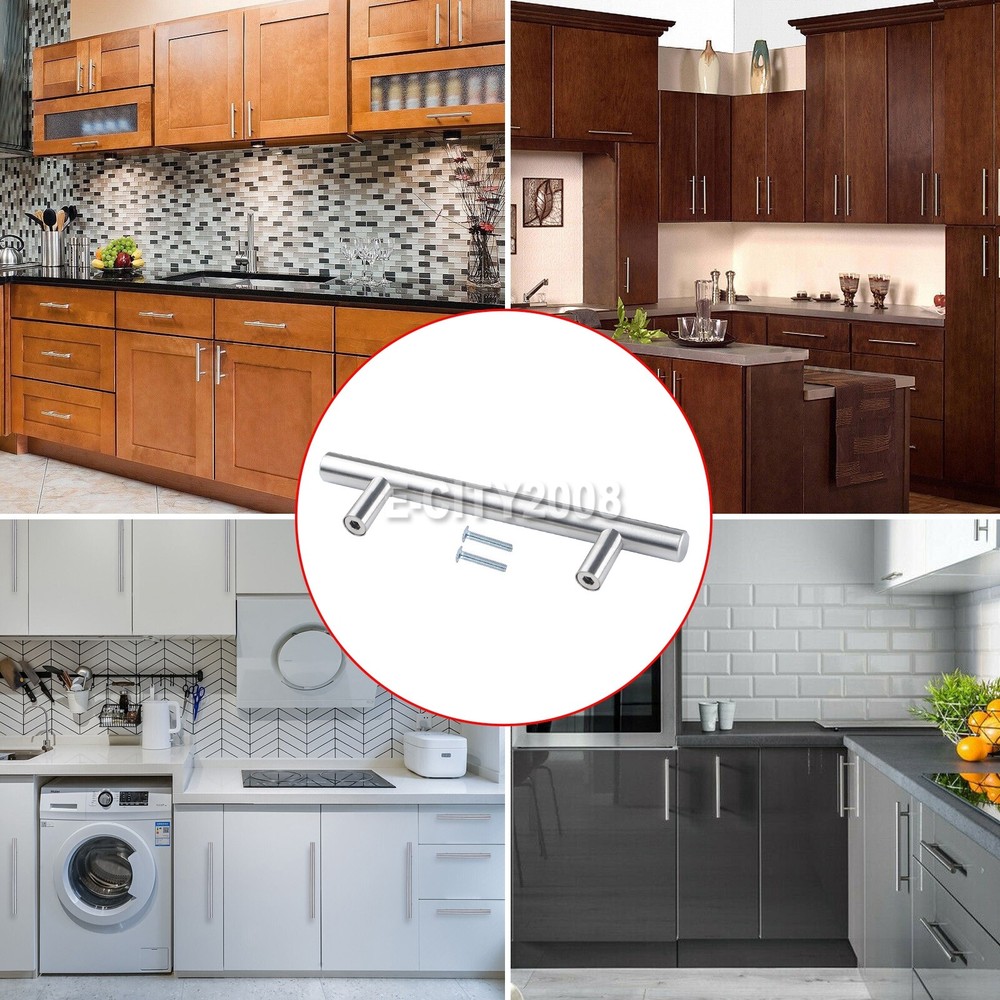 2 Kit Silver Stainless Steel T Cabinet Handle Bathroom Kitchen Handle Knob Pull