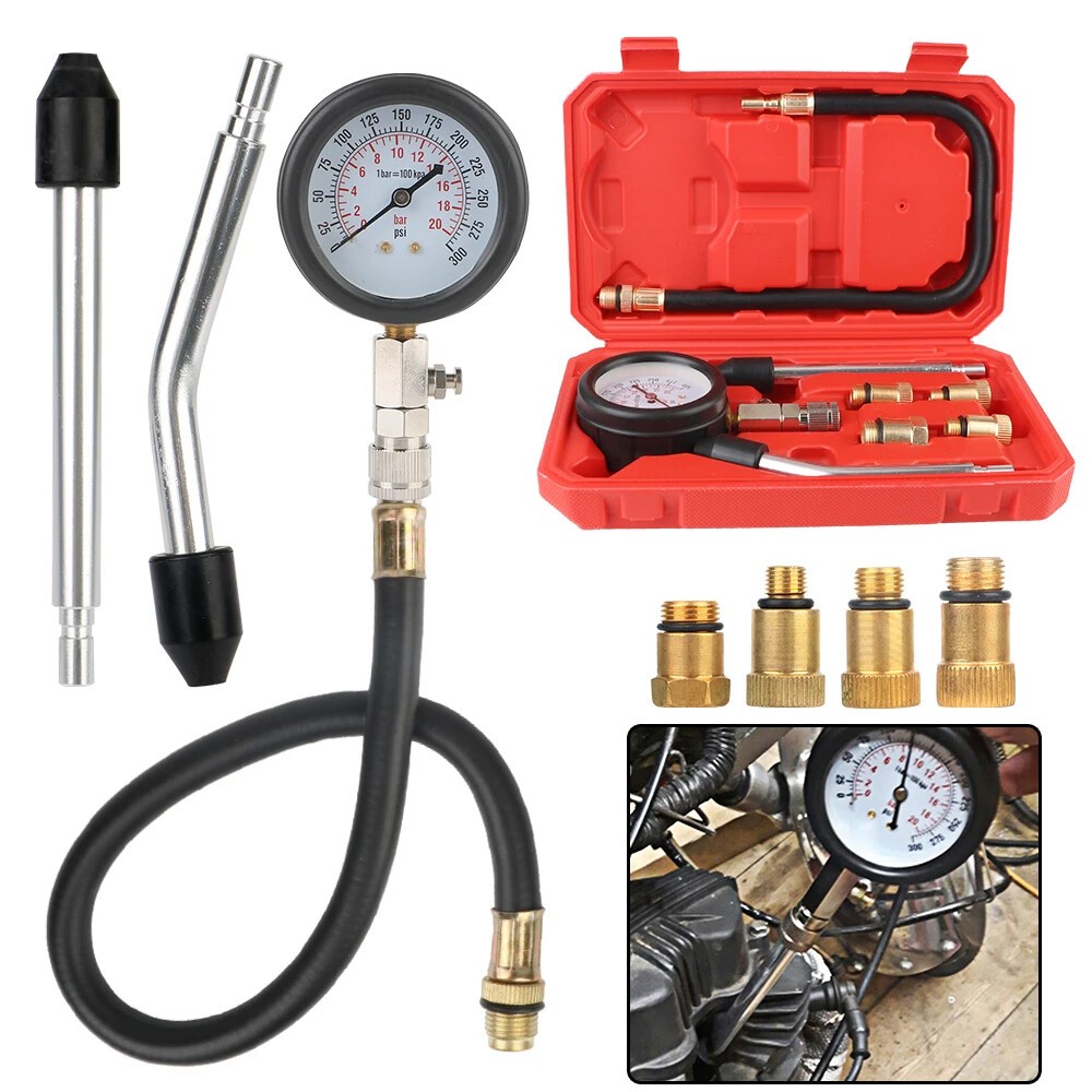 Gasoline Engine Compression Meter Automotive Cylinder Tester Kit Adapter Tool ]
