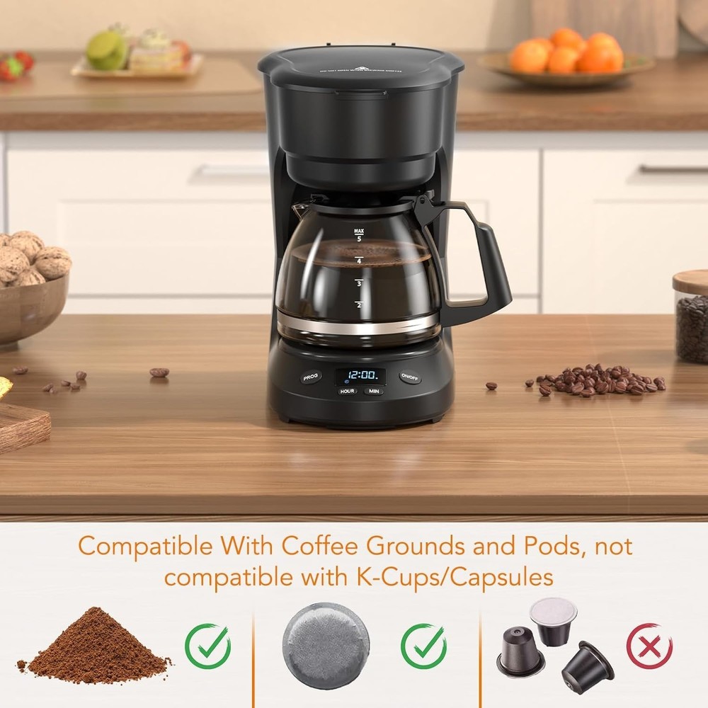 Compact 5-Cup Programmable Drip Coffee Maker — the essential coffee machine w...
