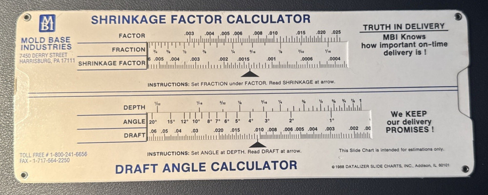 Mold Shrinkage & Trig function  & Draft angle  Slide Rule Calculator