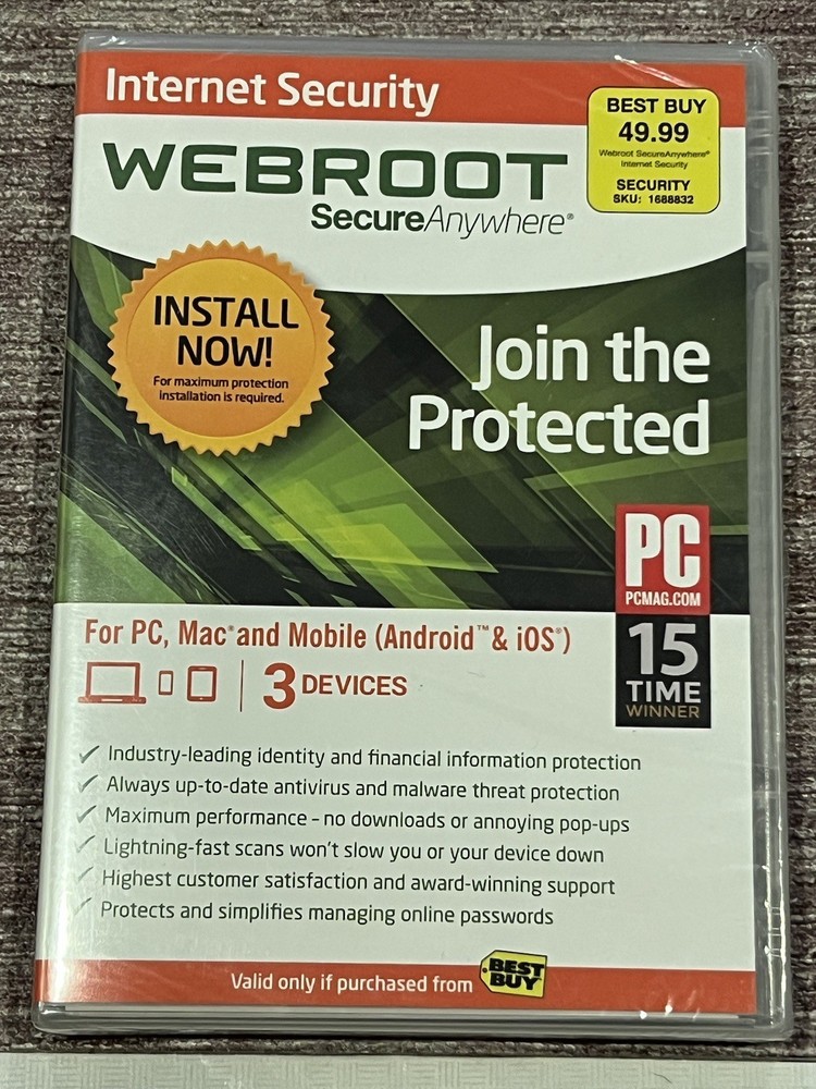 Webroot SecureAnywhere Internet Security Program Full Version for PC & Mac - New