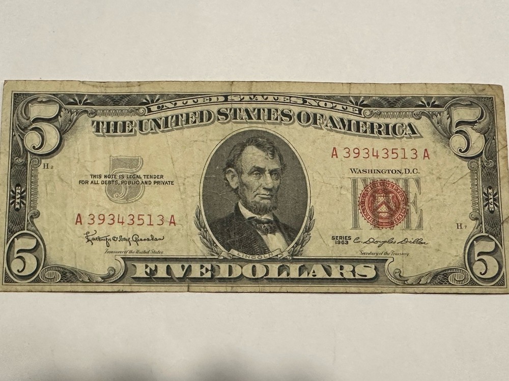 1963 $5 Dollar Red Seal Note D124