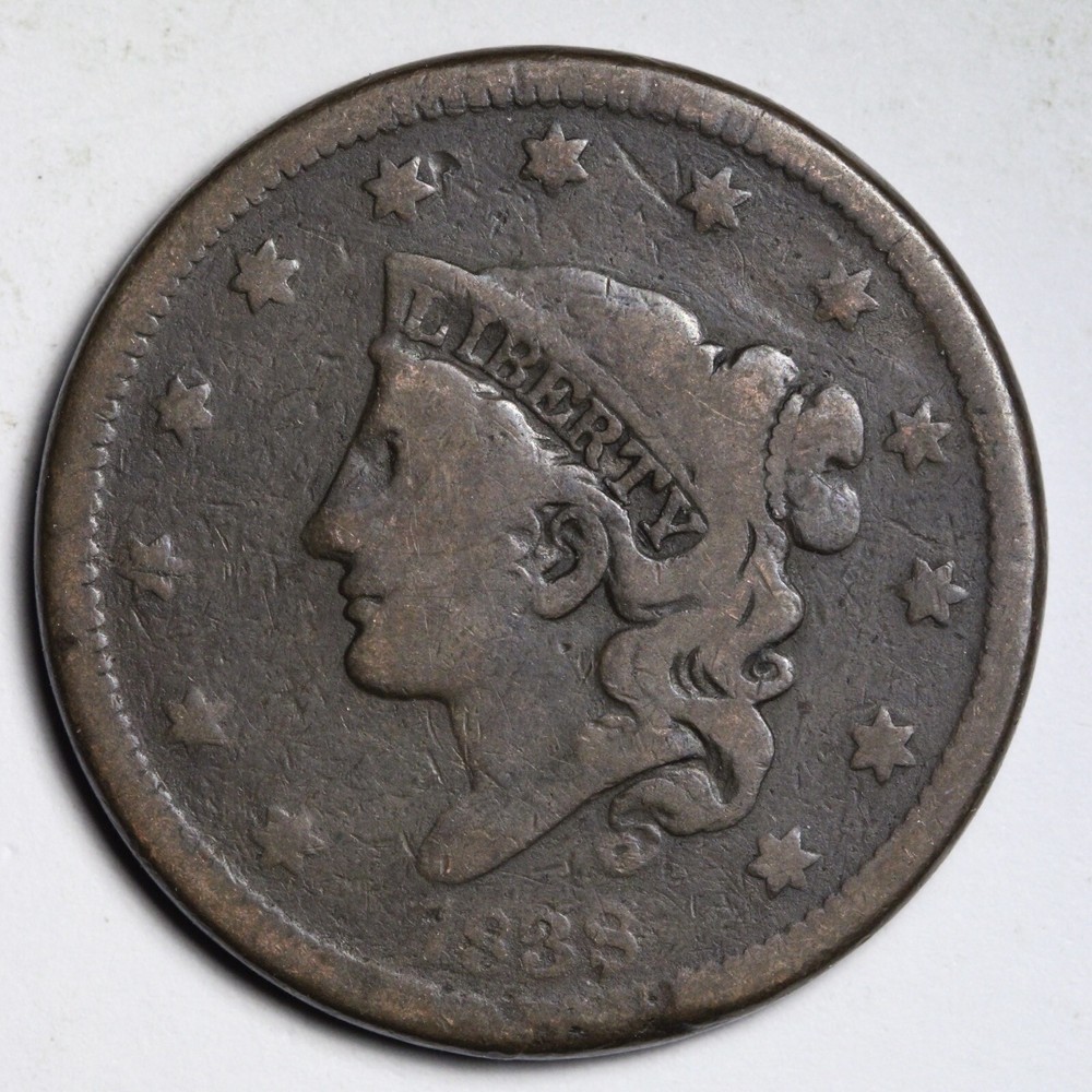 1838 Coronet Head Large Cent CHOICE FINE E190 KNL