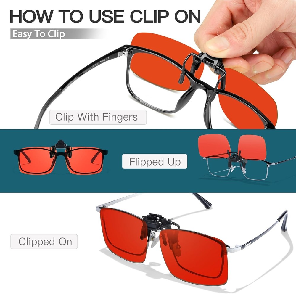 Rectangular Clip-On Flip-Up Blue Light Blocking Glasses for Eyes Strain/Light Se