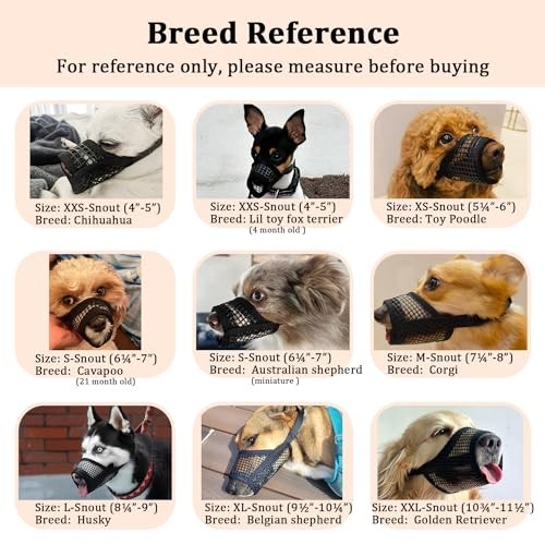 Dog Muzzle, Soft Mesh Muzzles for Small Medium Large Black XXS-Snout (4”-5”)