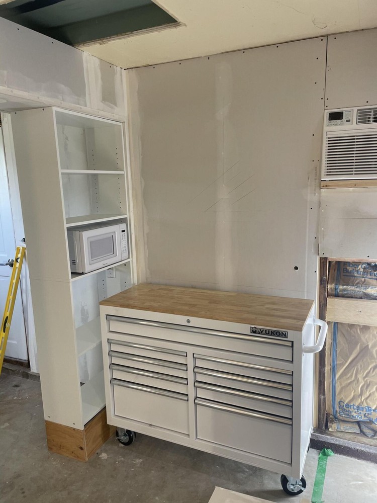 46 In. 9-Drawer Mobile Storage Cabinet With Solid Wood Top, White Workbench