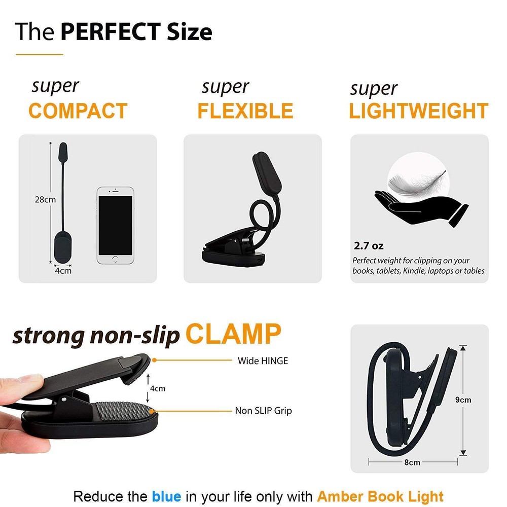 Giftable Amber Book Light - Blue Light Blocking - Night Reading Light by Ambe...