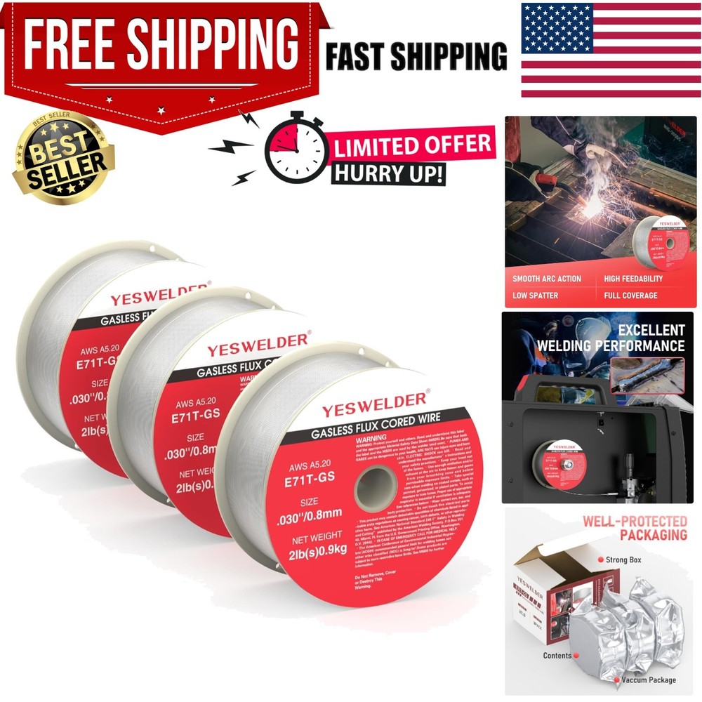 High-Performance .030-Inch E71T- Flux Core Wire - 2 Lb, 3-Pack Spool