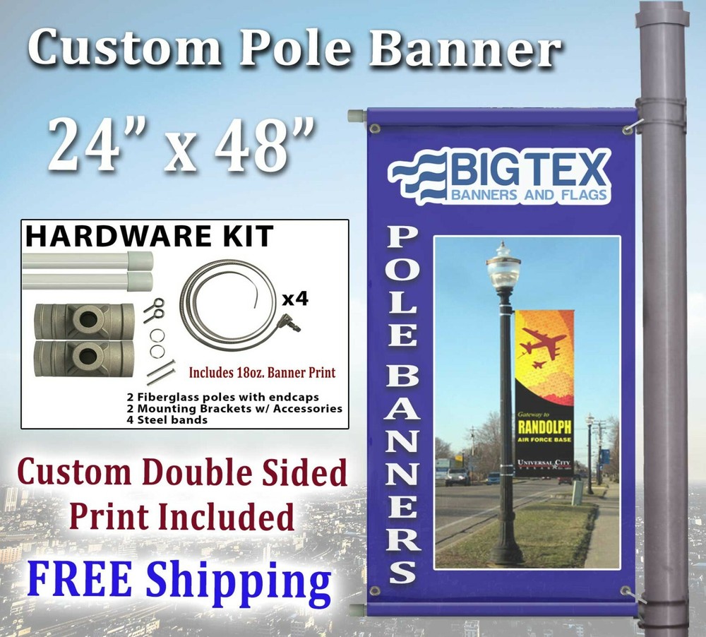 Pole Banner Set - Double Sided Vertical - INCLUDES 24" W x 48" H Custom Banner!